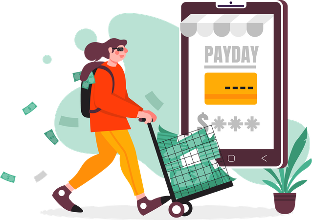 Women shop online on payday  Illustration