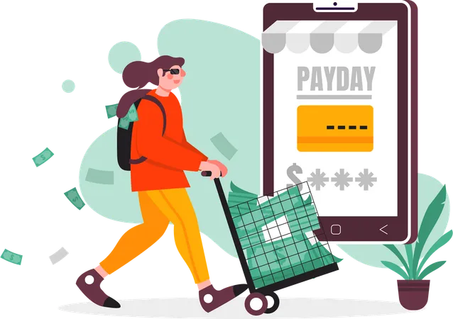 Women shop online on payday  Illustration