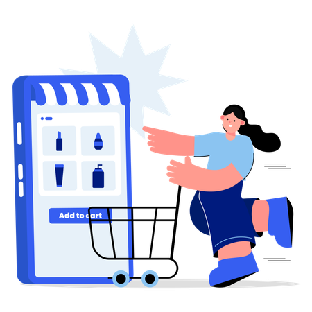 Women shopping add to cart  Illustration