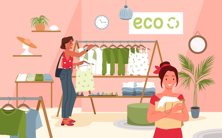 Women shopping from eco friendly brand  イラスト