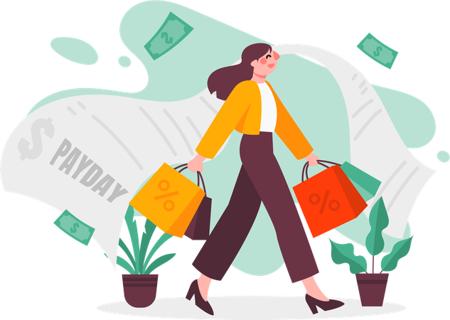 Women Shopping On Payday  Illustration