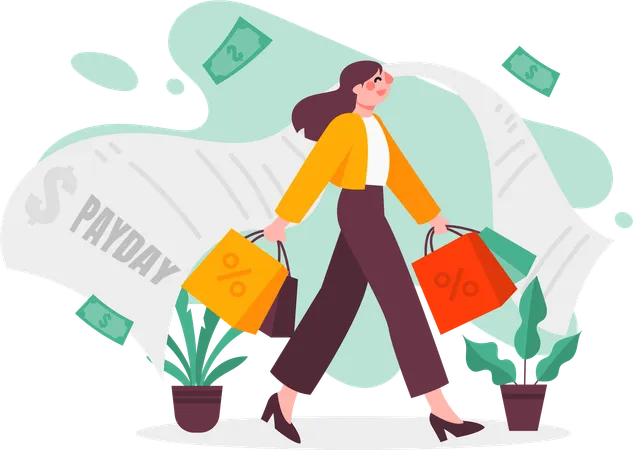 Women Shopping On Payday  Illustration