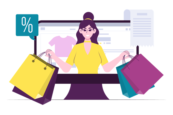 Women Shopping Online in Website  Illustration