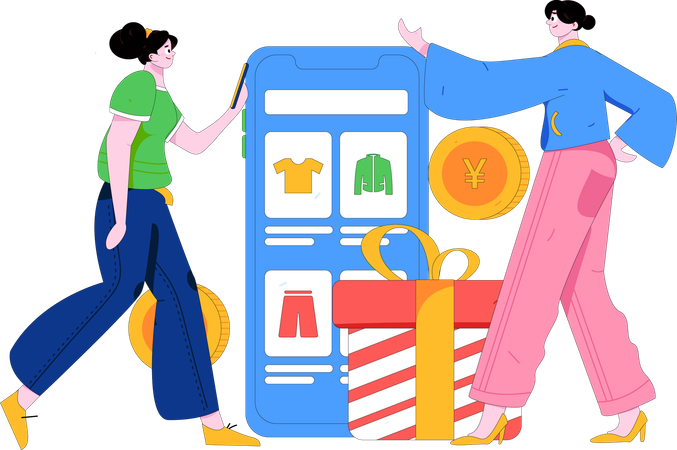 Women shops from fashion store  Illustration