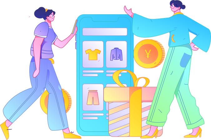 Women shops from fashion store  Illustration