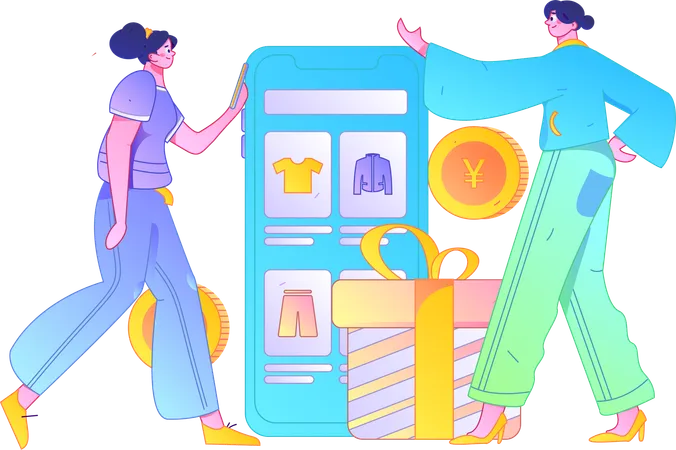 Women shops from fashion store  Illustration