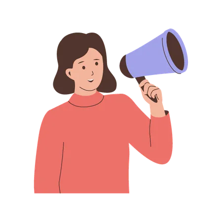 Women shouting through megaphone  Illustration