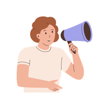 Women shouting through megaphone  Illustration