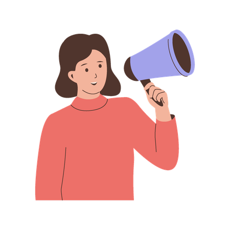 Women shouting through megaphone  Illustration