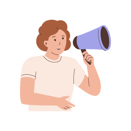 Women shouting through megaphone  Illustration