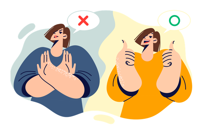 Women show stop gesture and thumbs up  Illustration