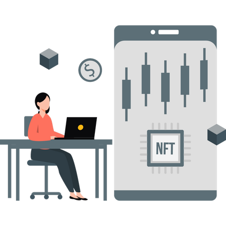 NFT 분석을 보여주는 여성들  일러스트레이션