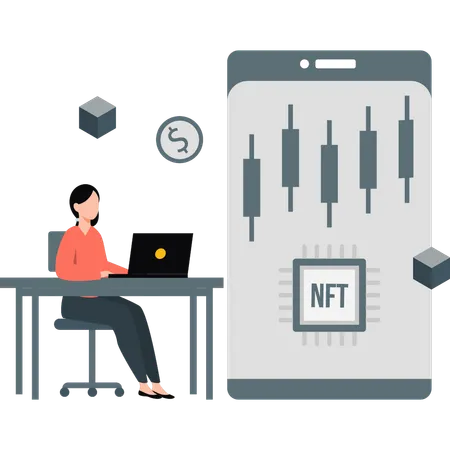 NFT 분석을 보여주는 여성들  일러스트레이션