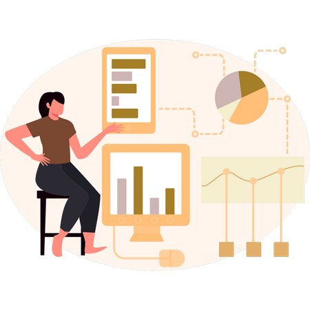 Women showing pie chart networking  Illustration