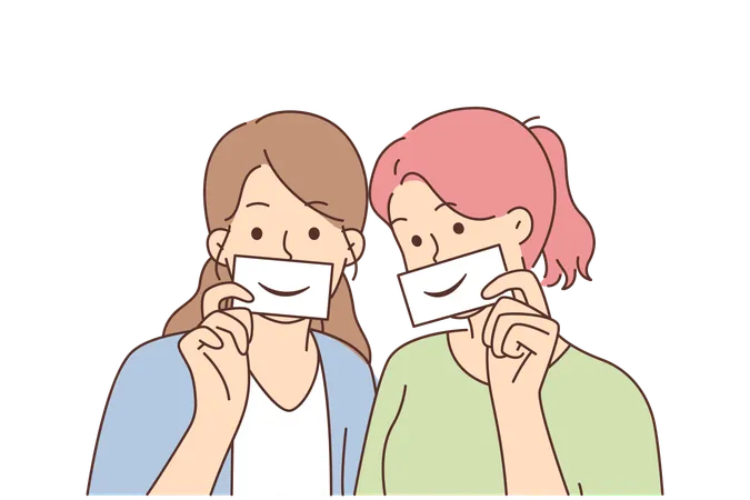 Women shows fake smiles  Illustration