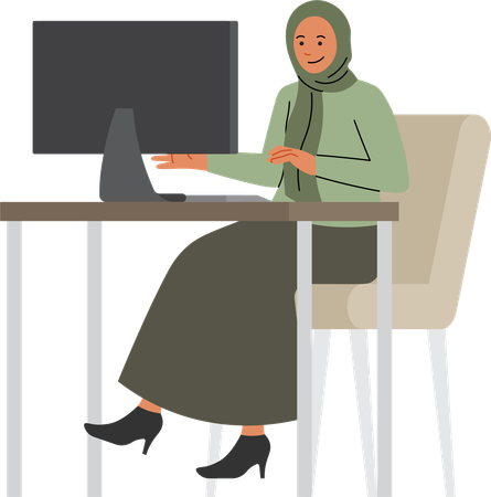 Women sit infront of PC  Illustration