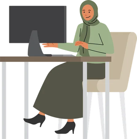 Women sit infront of PC  Illustration