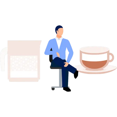 Women sitting on chair looking tea cup  Illustration