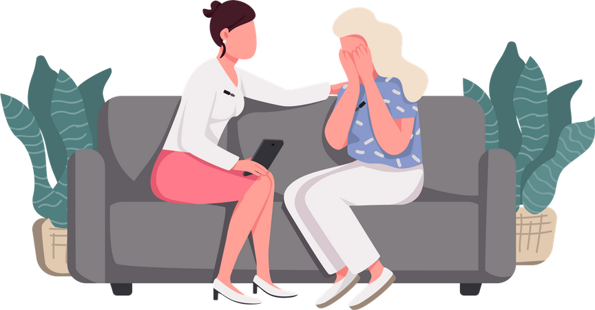 Women sitting on couch  Illustration