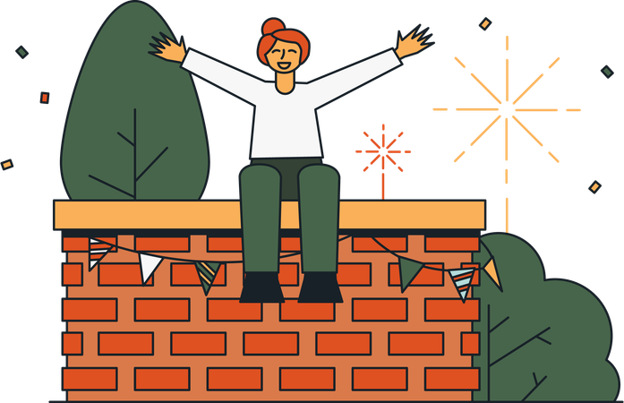 Women Sitting On Railing  Illustration