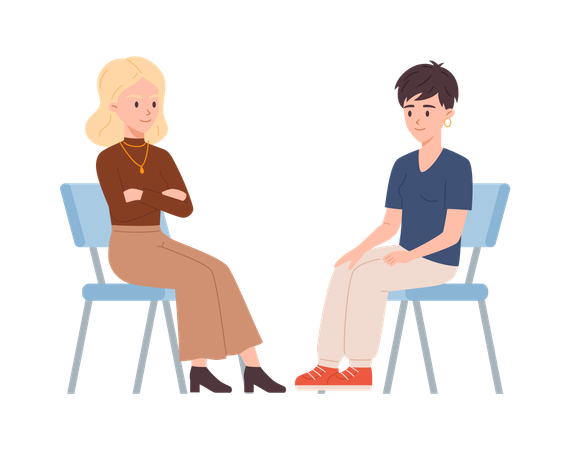 Women sitting opposite each other  Illustration