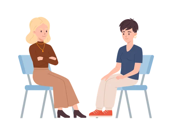 Women sitting opposite each other  Illustration