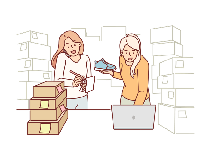 Women small business owners making fulfillment  Illustration