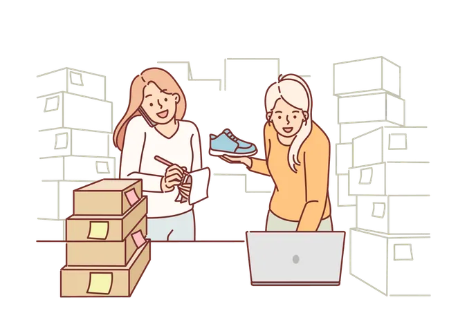 Women small business owners making fulfillment  Illustration