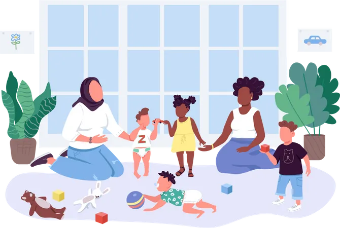 Women spend time with their children  Illustration