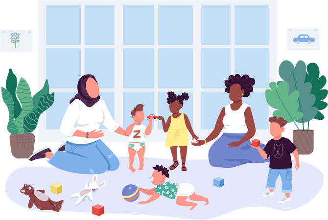 Women spend time with their children  Illustration