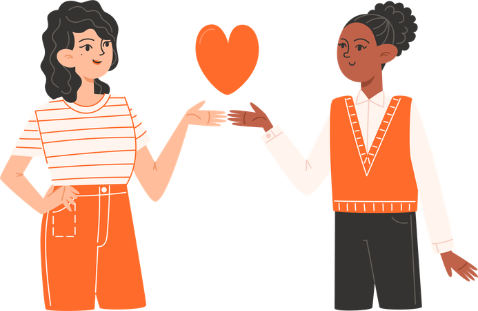 Women stand side by side on Valentines Day  Illustration