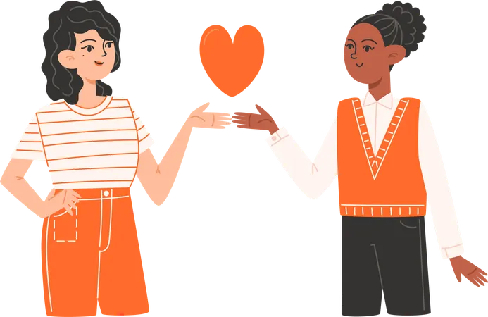 Two Women Stand Side By Side On Valentines Day Illustration