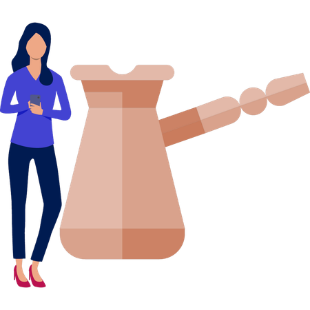 Women standing near coffee pot  Illustration