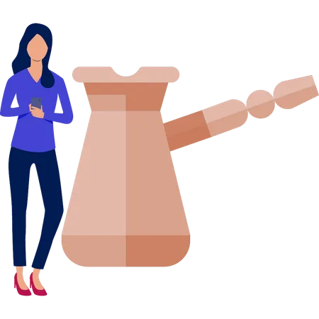 Women standing near coffee pot  Illustration