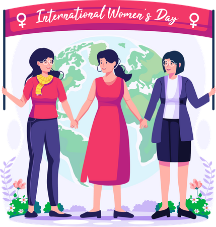 Women standing together holding hands Illustration