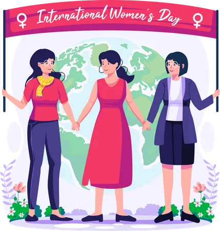 Women standing together holding hands Illustration