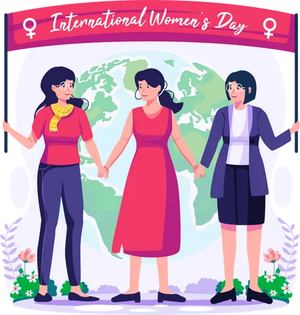 Women standing together holding hands  Illustration