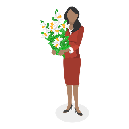 Women standing with the bouquet of white flowers  Illustration