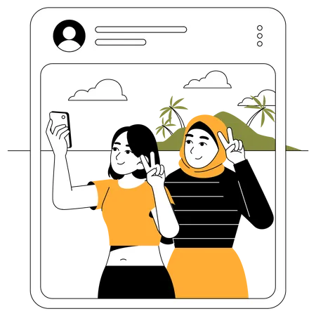 Women taking a selfie to post online  Illustration