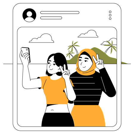 Women taking a selfie to post online  Illustration