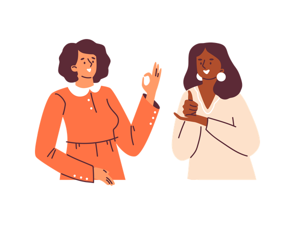 Women talking on deaf sign language international  Illustration