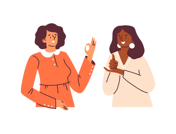 Women talking on deaf sign language international  Illustration