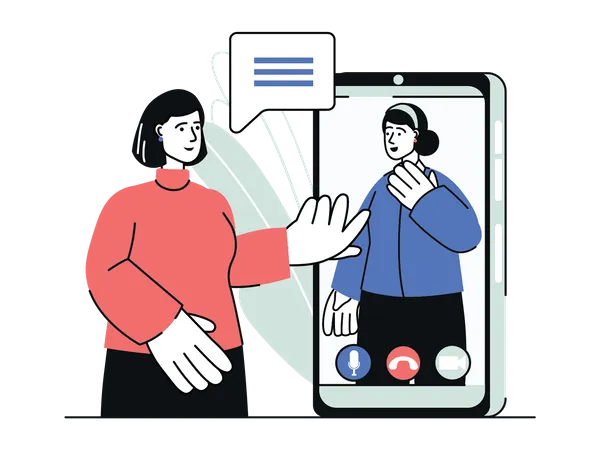 Women talking on video call using mobile Illustration