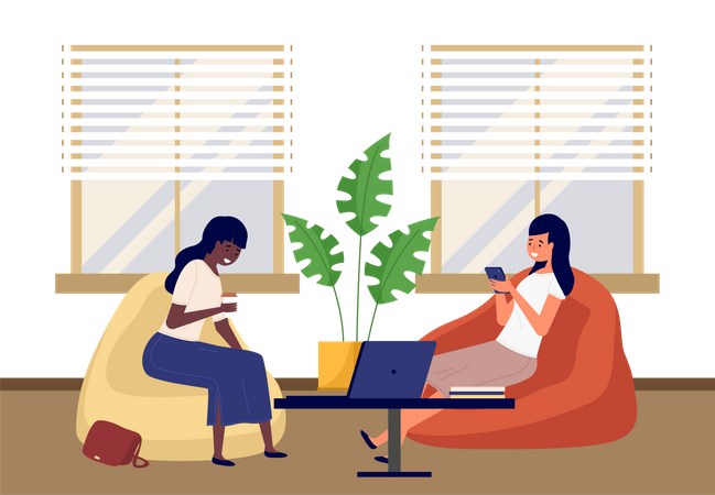 Women talking while drinking coffee  Illustration