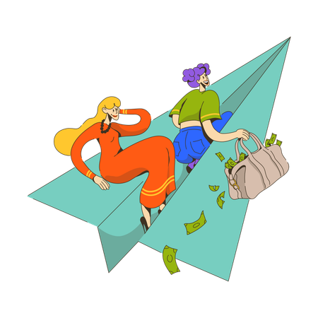 Women took an airplane to go shopping  Illustration