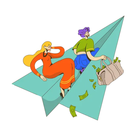 Women took an airplane to go shopping  Illustration