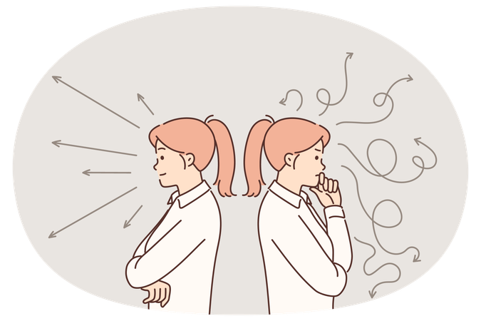 Women trying to make choice between different ways to solve problem standing among arrows  Illustration