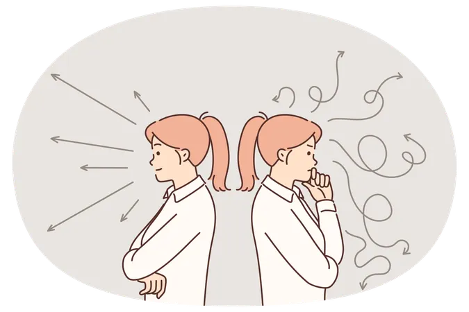 Women trying to make choice between different ways to solve problem standing among arrows  Illustration