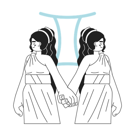 Women twins holding hands  イラスト