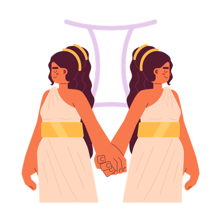 Women twins holding hands  Illustration